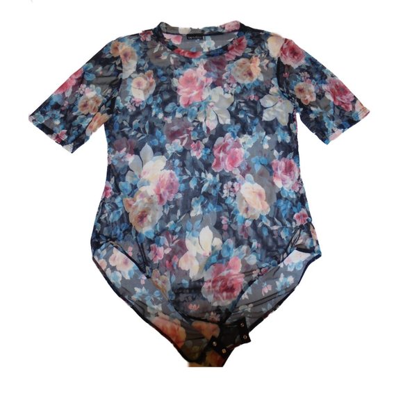Bodysuit 2X NEW Plus Size Sheer Mesh onepiece top Short sleeve blouse shirt - Picture 2 of 6